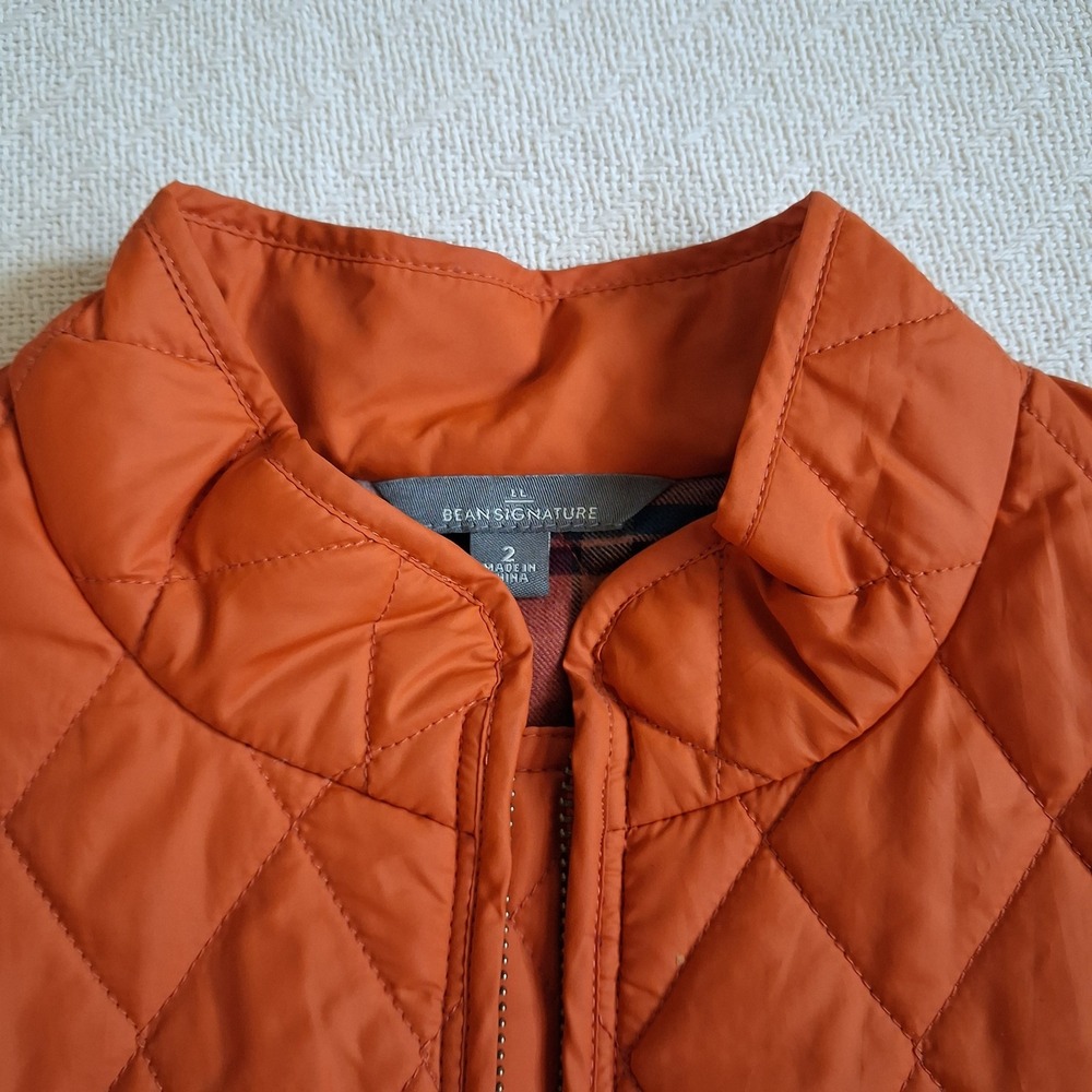 l.l. bean sig orange diamond quilted jacket plaid old money barn chore fall 2 - Picture 4 of 11